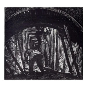 "Mine Shaft", Soviet Union: An Early 20th C. Woodcut Engraving by Abramovitz, 1935
