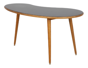 Kidney-Shaped 3-Legged Coffee Table in Wood with Black Formica Top, 1950s