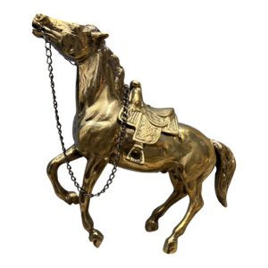Large Brass Rearing Horse Statue