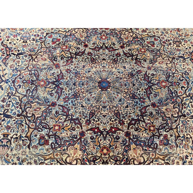 19th Century Oversized Persian Kerman Lavar Rug, Hand-Knotted Wool, Floral Pattern, Ivory & Blue, 11’ X 17’ For Sale - Image 18 of 18
