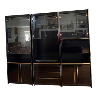 Schieder Möbel Montego Collection — 3-Piece German Modernist Black Lacquer Wall Unit, 1980s For Sale