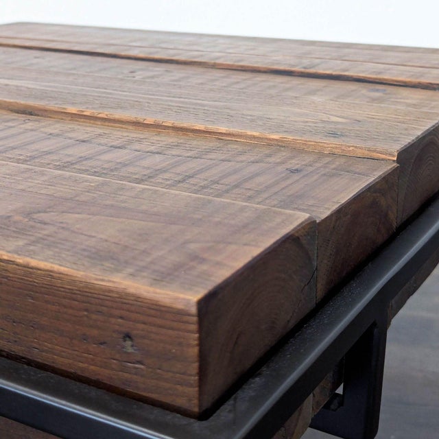 Industrial West Elm Reclaimed Wood Top End Table With Metal Frame For Sale - Image 3 of 6