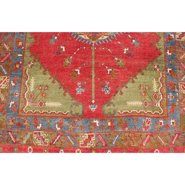 Red Antique Turkish Medallion Oushak Rug in Red, Green and Blue 6'0 X 8'6 For Sale - Image 8 of 13