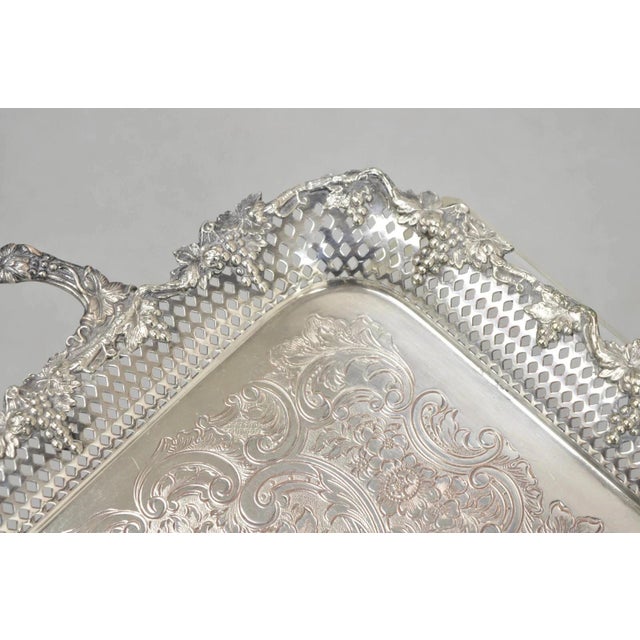 Silver Antique Victorian Silver Plated Grapevine Repousse Platter Bar Tray W/ Monogram For Sale - Image 8 of 12