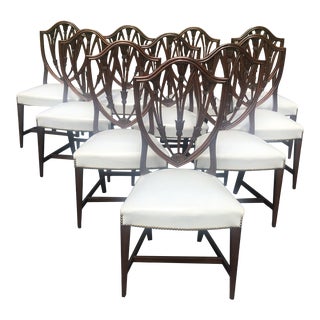 Hand Crafted Mahogany Shield Back Dining Chairs -Set of 10 For Sale