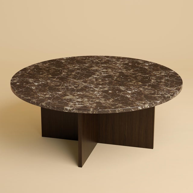Round Coffee Table in Emperador Dark Marble and Smoked Oak by Lebanto For Sale - Image 4 of 4