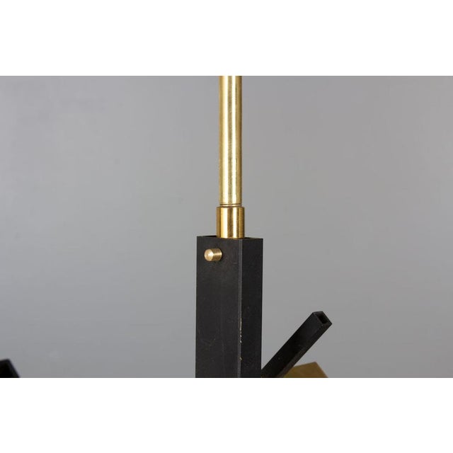 1950s Vintage Pendant Light in Black Metal, Brass & Opaline Glass, 1950s For Sale - Image 5 of 10