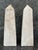 Fabulous vintage pair of marble obelisks, made in Italy. Beautiful warm shades of tan, off-white, oatmeal, blonde and...