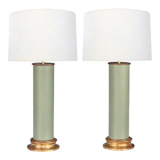 Pair of 1950s Royal Haeger Celadon-Green Cylindrical Vases Now as Lamps For Sale