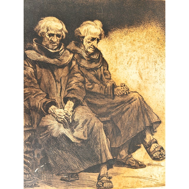 Strong sepia etching of two friends dressed in religious garb. Titled "Baratok" which means friends in Hungarian. It's...