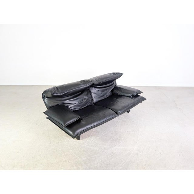 Black Vintage Italian 3-Seater Sofa in Black Leather, 1980s For Sale - Image 8 of 18