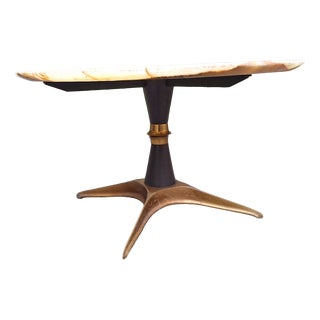 Coffee Table in Brass and Wood with Alabaster Top in the style of Melchiorre Bega for Melchiorre Bega, 1950s For Sale