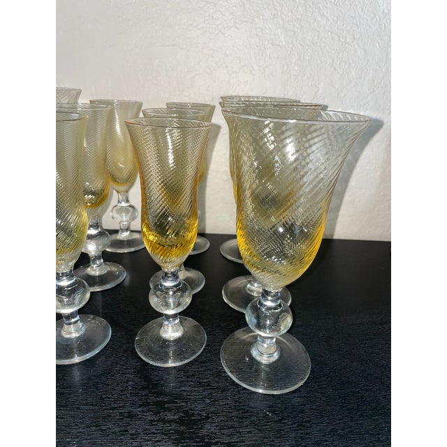 Vintage Italian Wine Glass Set of 12 Amber Swirl Golf Ball Stem Champagne Goblet For Sale - Image 4 of 14