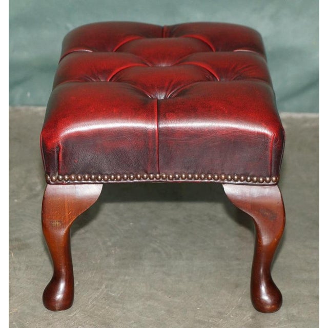 Antique Deep Buttoned Oxblood Leather and Hardwood Ottoman For Sale - Image 9 of 11