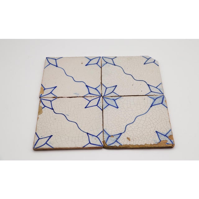 Baroque 19th Century Antique Portuguese Tiles, Blue & White Set of Four For Sale - Image 3 of 15