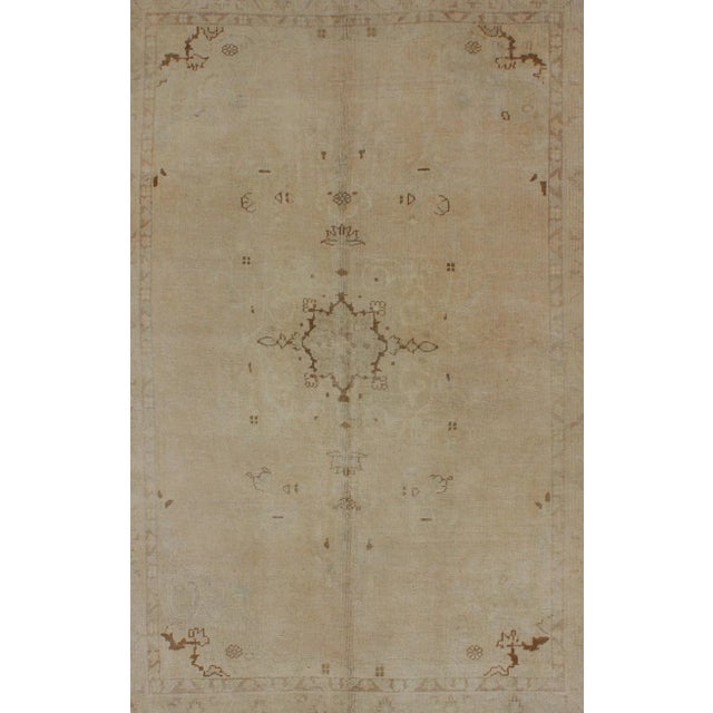 Vintage Turkish Oushak Rug in Faded Taupe and Ivory With Subtle Medallion 5'1 X 7'9 For Sale - Image 4 of 7