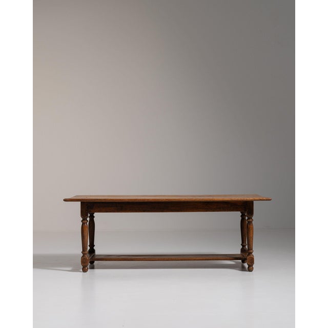 1970-1979 France Weathered Honey Oak Oak Trestle Bench Table For Sale - Image 4 of 11