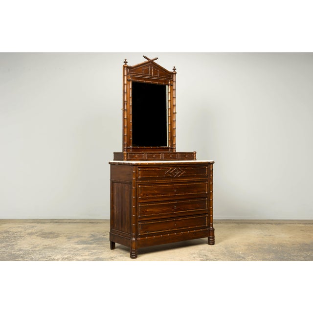 19th Century French Napoleon III Bamboo Dresser With Carrara Marble and Mirror For Sale - Image 16 of 18