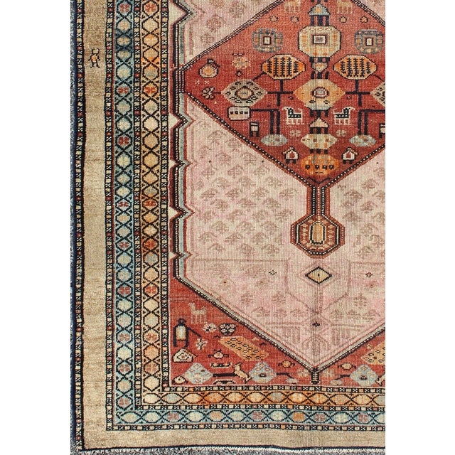 Tribal Antique Persian Serab Rug With Geometric Medallion Design in Tan and Pink 3'4"x6'3" For Sale - Image 3 of 8