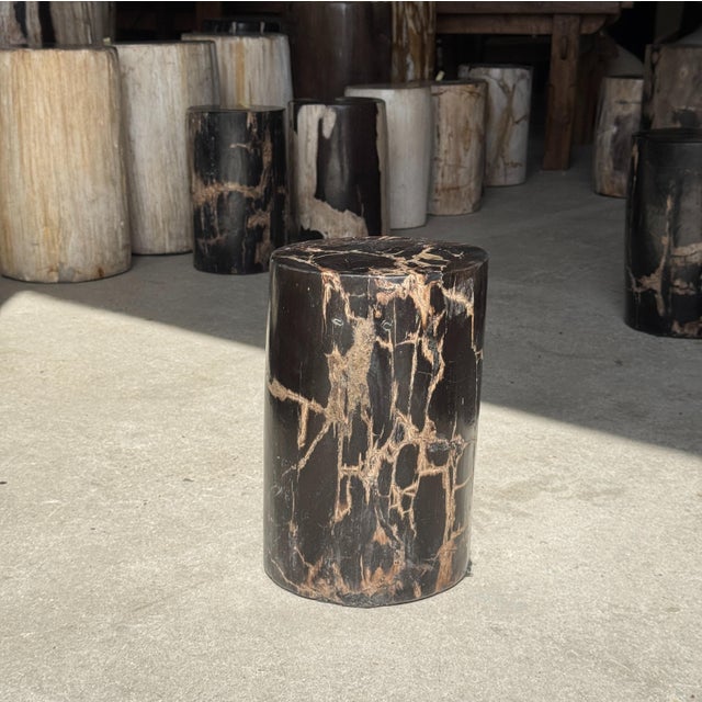 Small Side Table in Black Petrified Wood with Beige Streaks and Grey Sides, 1980s For Sale - Image 11 of 18