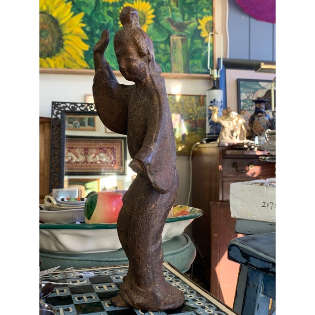 Vintage Cast Iron Asian Dancer Sculpture With Natural Patina For Sale - Image 4 of 7