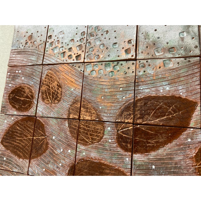 1980s Artist Cece Rutherford a Ceramic Signed Original Collaged Tile Relief Leaf Motif Beautifully Matter and Framed For Sale - Image 4 of 7