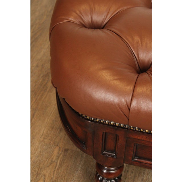 CTH Sherrill Occasional English Regency Style Tufted Leather Ottoman For Sale - Image 11 of 12