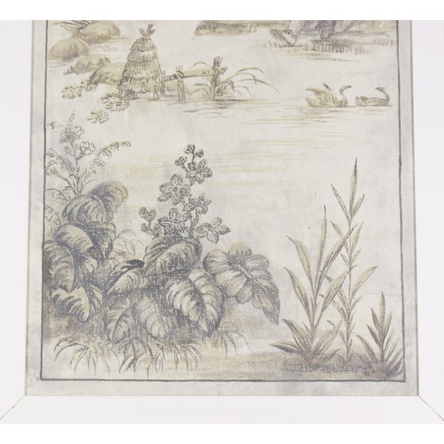Gray A Retro Chinoiserie-Style Gray-Toned Decorative Mural (Four-Panel Painting) For Sale - Image 8 of 14