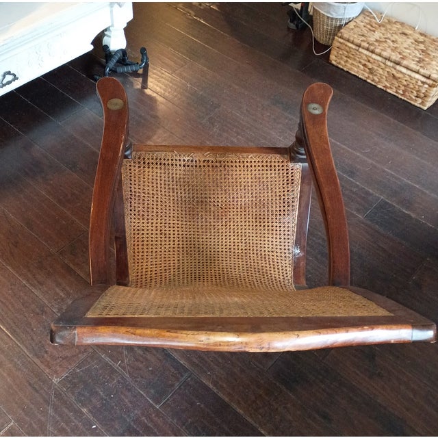 Antique British Colonial Teak Planter's Chair - Hand Woven Cane For Sale - Image 4 of 6