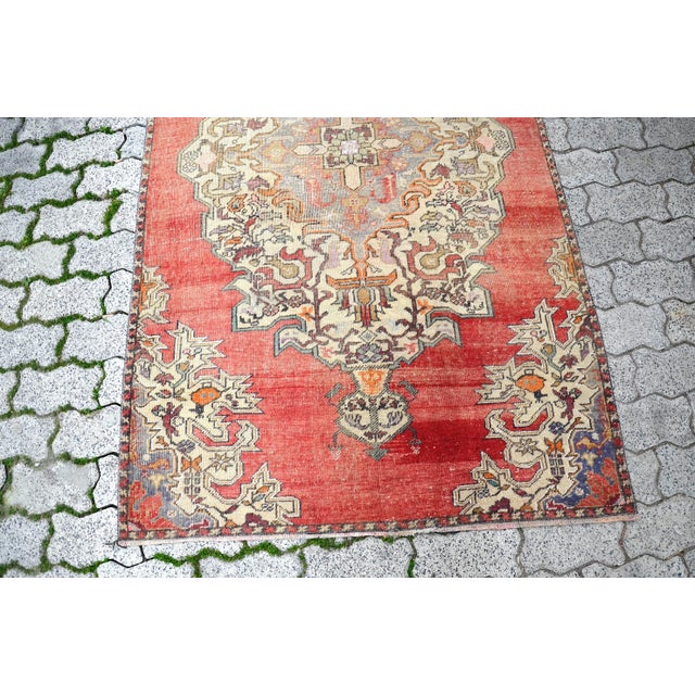 Vintage Red Wool Turkish Rug For Sale - Image 4 of 11