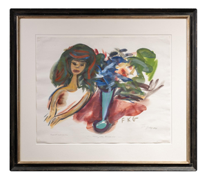 Friedrich Karl Gotsch, Hanne Next to a Vase of Flowers, Watercolor