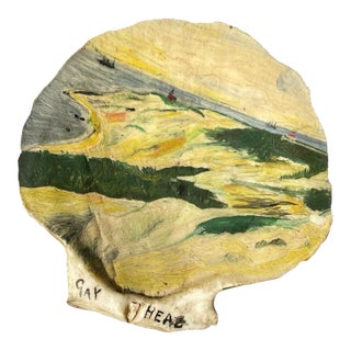 Antique Folk Art Scenic Painted Scallop Shell of Massachusetts Origins, "Gay Head," Circa Early 20th Century For Sale