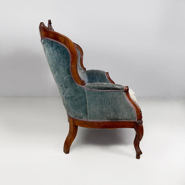 Italian Louis XVI Style Sofa in Light Blue Velvet and Wood, 1930s For Sale - Image 3 of 18
