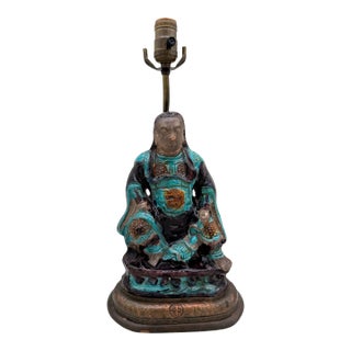 Chinese Shiwan Ware Pottery Warrior Lamp, Figure Circa 15th Century For Sale
