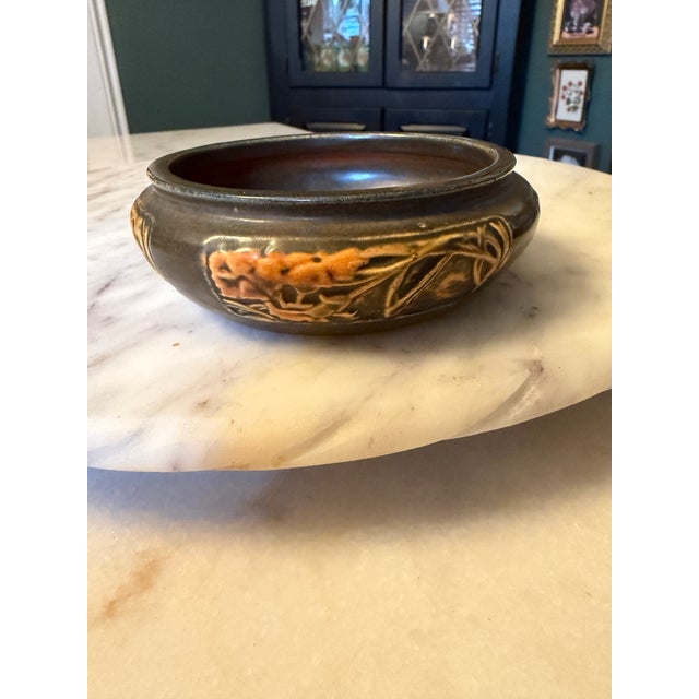 Art Nouveau Antique 2pc Roseville Rosecraft Panel Pottery 6.5" & 5" Console Bowl - A Pair For Sale - Image 3 of 13