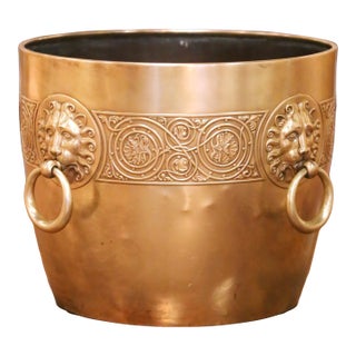 19th Century French Bronze Jardinière Cache Pot With Lion Ring Handles For Sale