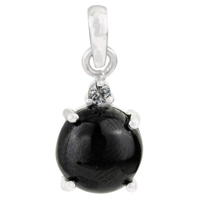 5.71 Ct Single Stone Black Star & Zircon Classic Drop Pendant For Sale - Image 9 of 12