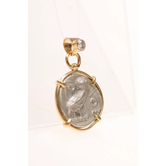 Silver Tetradrachm Owl Pendant W Diamond Trimmed in 18k Gold For Sale - Image 9 of 12