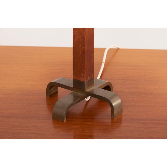 Metal Wooden Table Lamp with Grey Lampshade, 1950s For Sale - Image 7 of 9