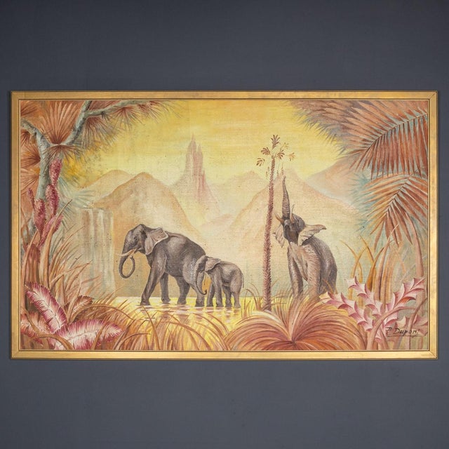 P Dupont, Elephant Family, 1960, Oil on Canvas, Framed For Sale - Image 13 of 14