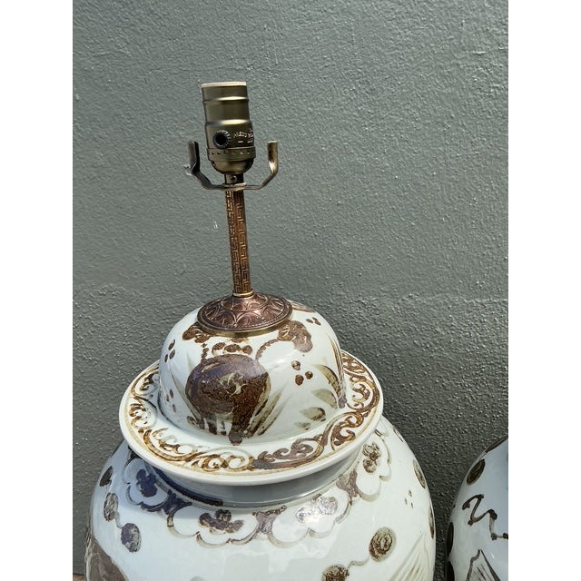 Vintage Monumental Glazed Ceramic Koi Lamps - A Pair For Sale In West Palm - Image 6 of 12