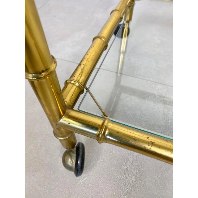 Brass Faux Bamboo Effect & Glass Serving Bar Cart, Italy, 1960s For Sale - Image 13 of 18