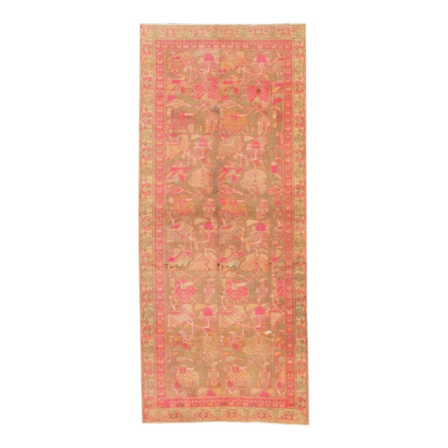 1940s Handmade Vintage Persian Malayer Allover Wool Rug With Brown & Pink Field For Sale