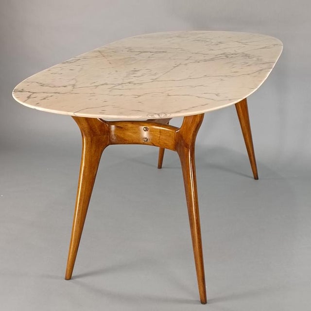 Table with Oval Marble Top in Beech and Marble, 1950s For Sale - Image 3 of 15