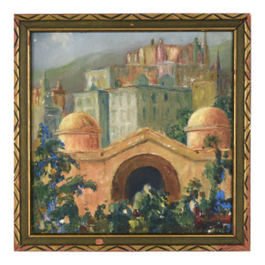 Miniature Cityscape With Flowers and Old Bridge