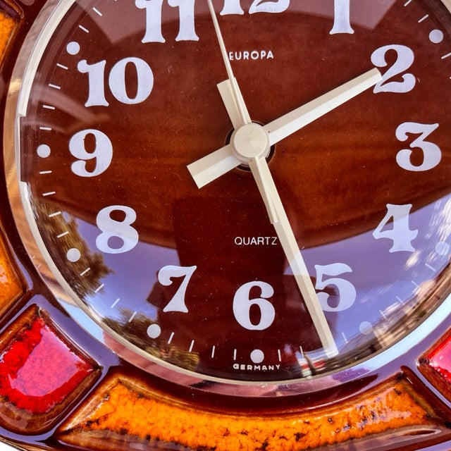 1970s Kitchen Wall Clock Europe, Germany, 1970s. Vintage Retro Ceramic Frame For Sale - Image 5 of 12