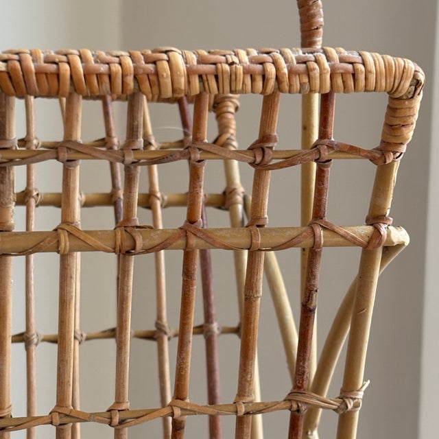 1950s Bamboo & Rattan Openweave Magazine Rack W/ Iron Base For Sale - Image 13 of 18