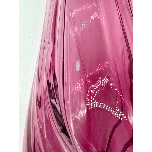 Pink Vintage Chalet Attributed Cranberry & Clear Art Glass Sculptural Vase, 15" For Sale - Image 8 of 8