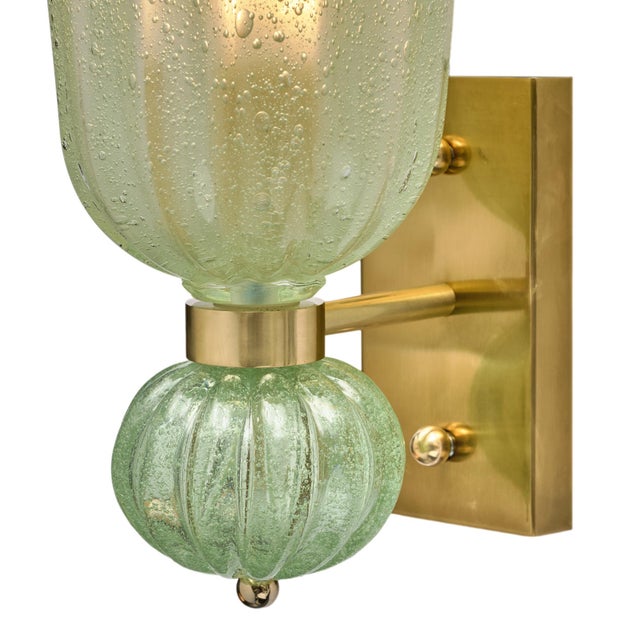 Contemporary Pale Green Murano Glass and Brass Sconces - a Pair For Sale - Image 9 of 10