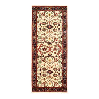 Pasargad DC Ivory Color Fine Hand Knotted Heriz Runner Rug For Sale